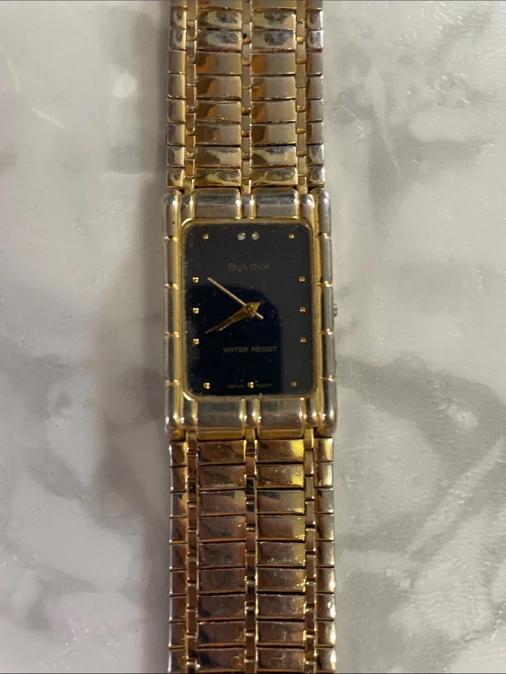 18K Bulova Gold Plated and Blue Rectangular Bracelet Watch